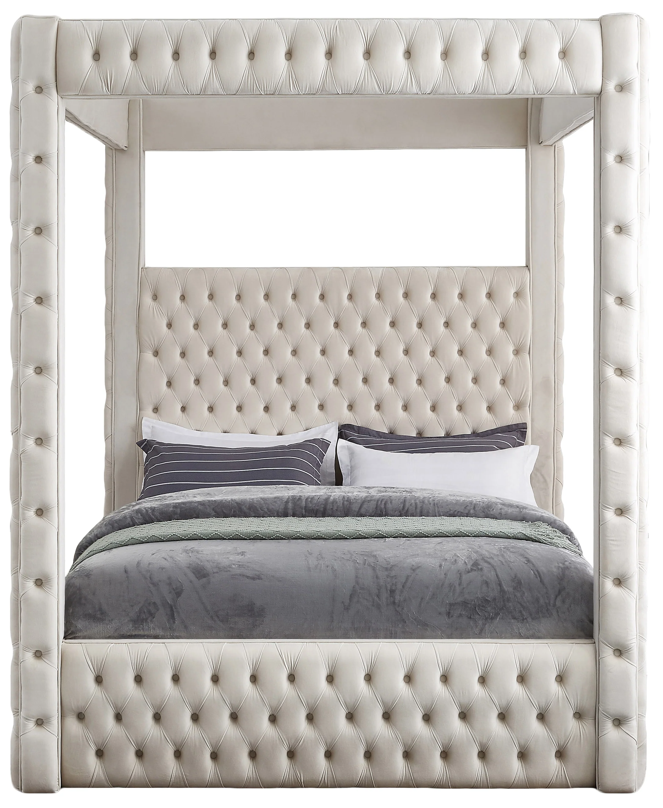 Royal Velvet Upholstered Bed Cream KING - Image 2