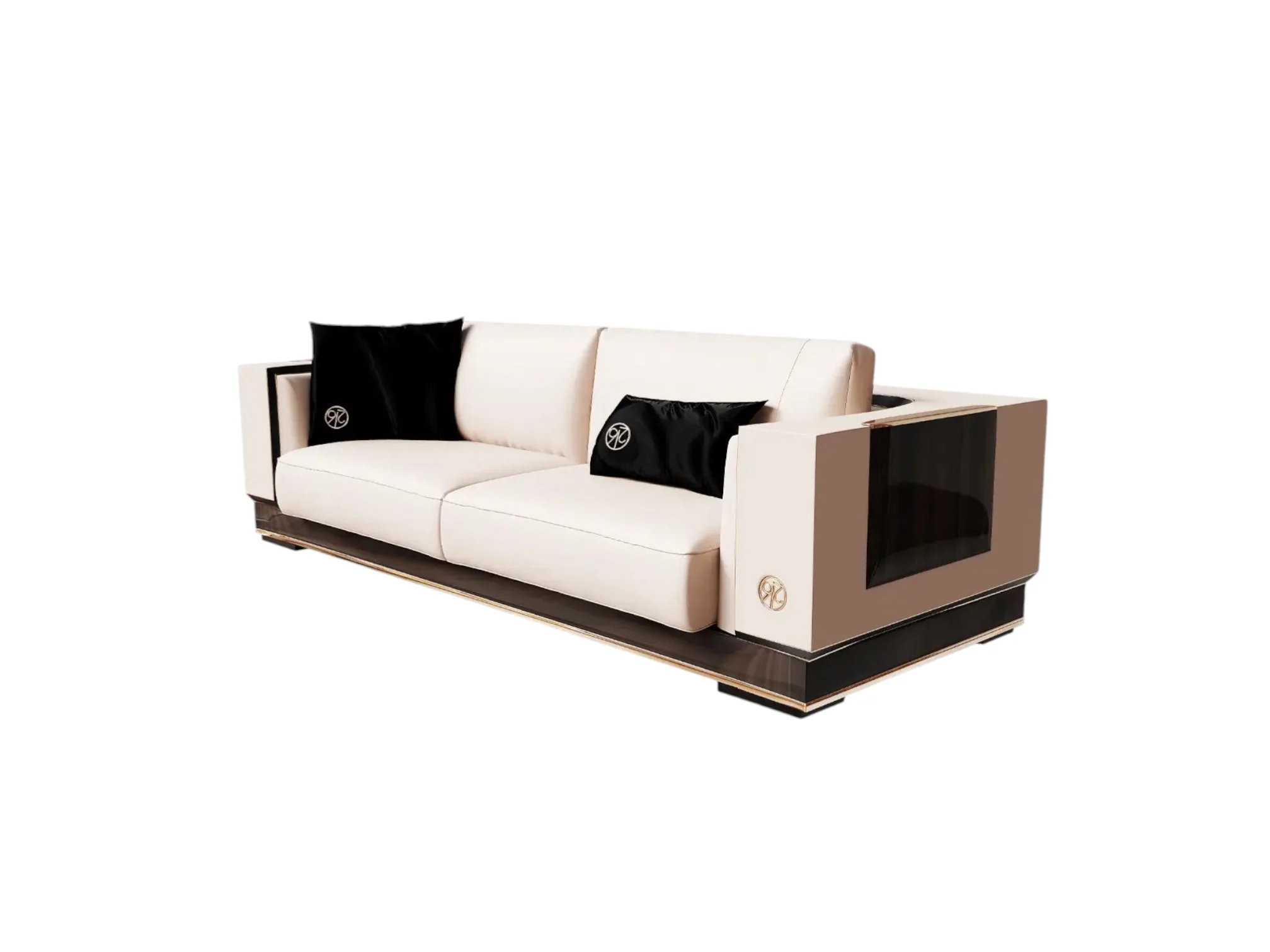 Rozzano Cream Fabric and Leather with Motorized Side Table Sofa - Image 3