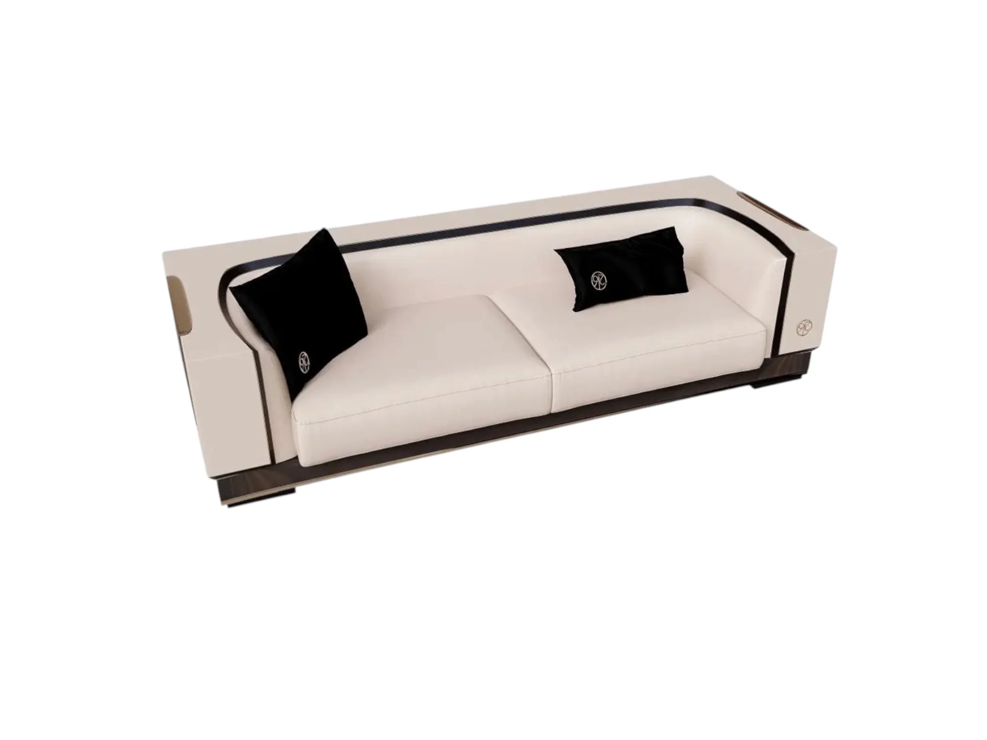 Rozzano Cream Fabric and Leather with Motorized Side Table Sofa - Image 4