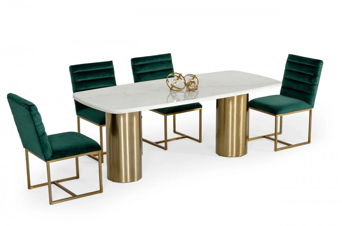 Sangallo Glam White Marble & Brush Gold Dining Table - Image 4