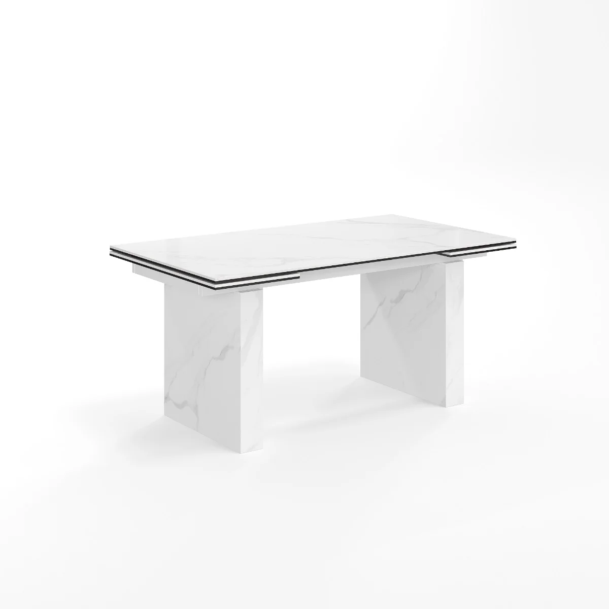 St Charles Motorized Calacatta White Marble Extension Dining Table - Image 3