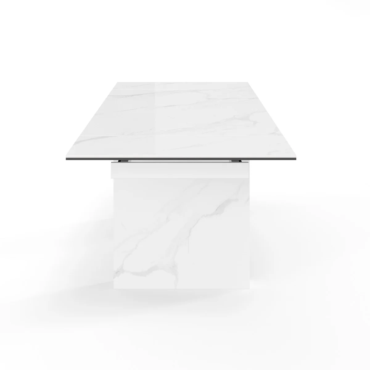St Charles Motorized Calacatta White Marble Extension Dining Table - Image 4
