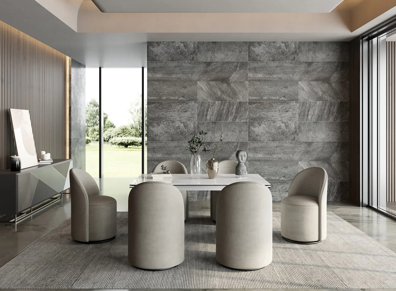 St Charles Motorized Calacatta White Marble Extension Dining Table - Image 7