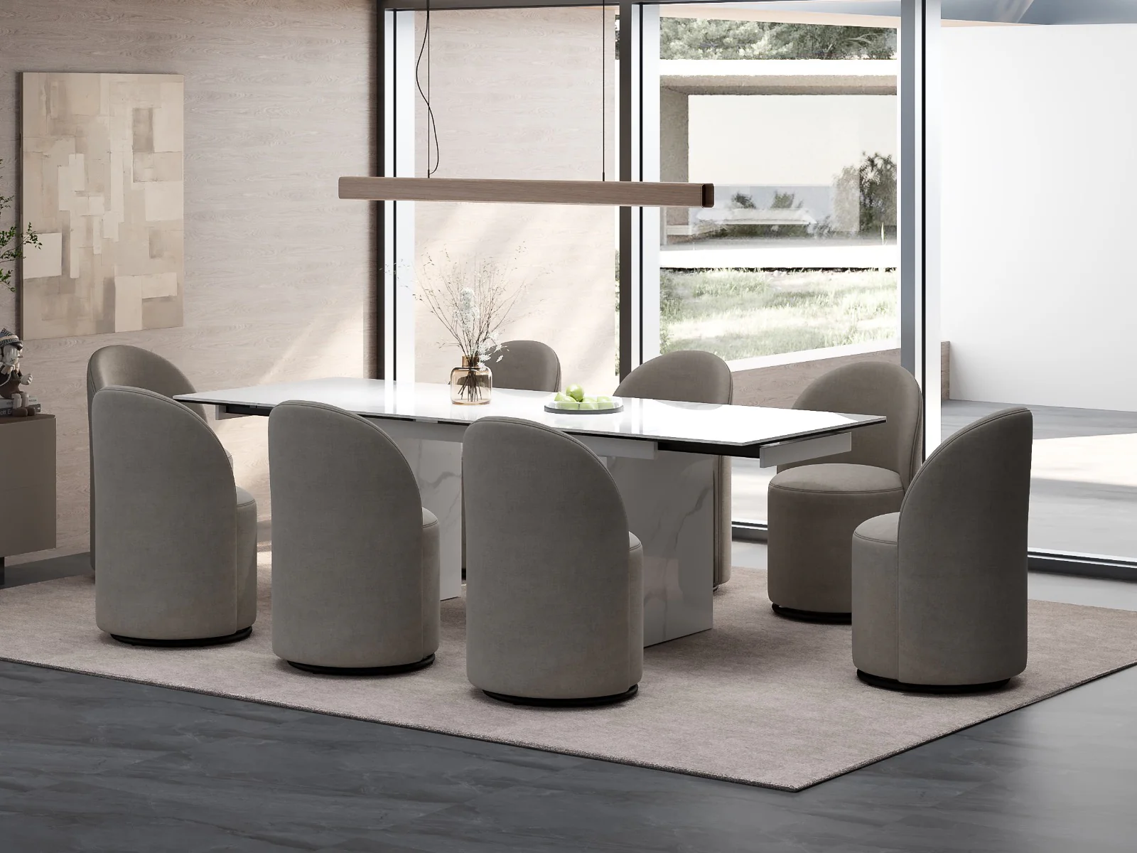 St Charles Motorized Calacatta White Marble Extension Dining Table - Image 8