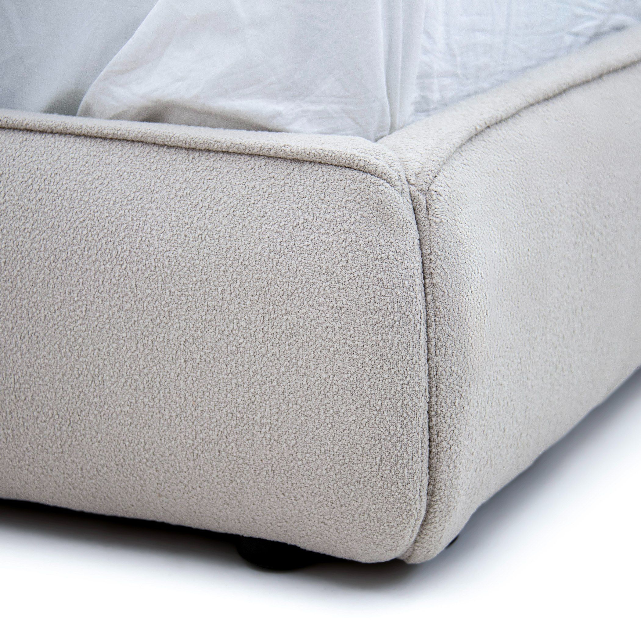 Suzanna Modern Beige Boucle Fabric Upholstered Bed - Image 3