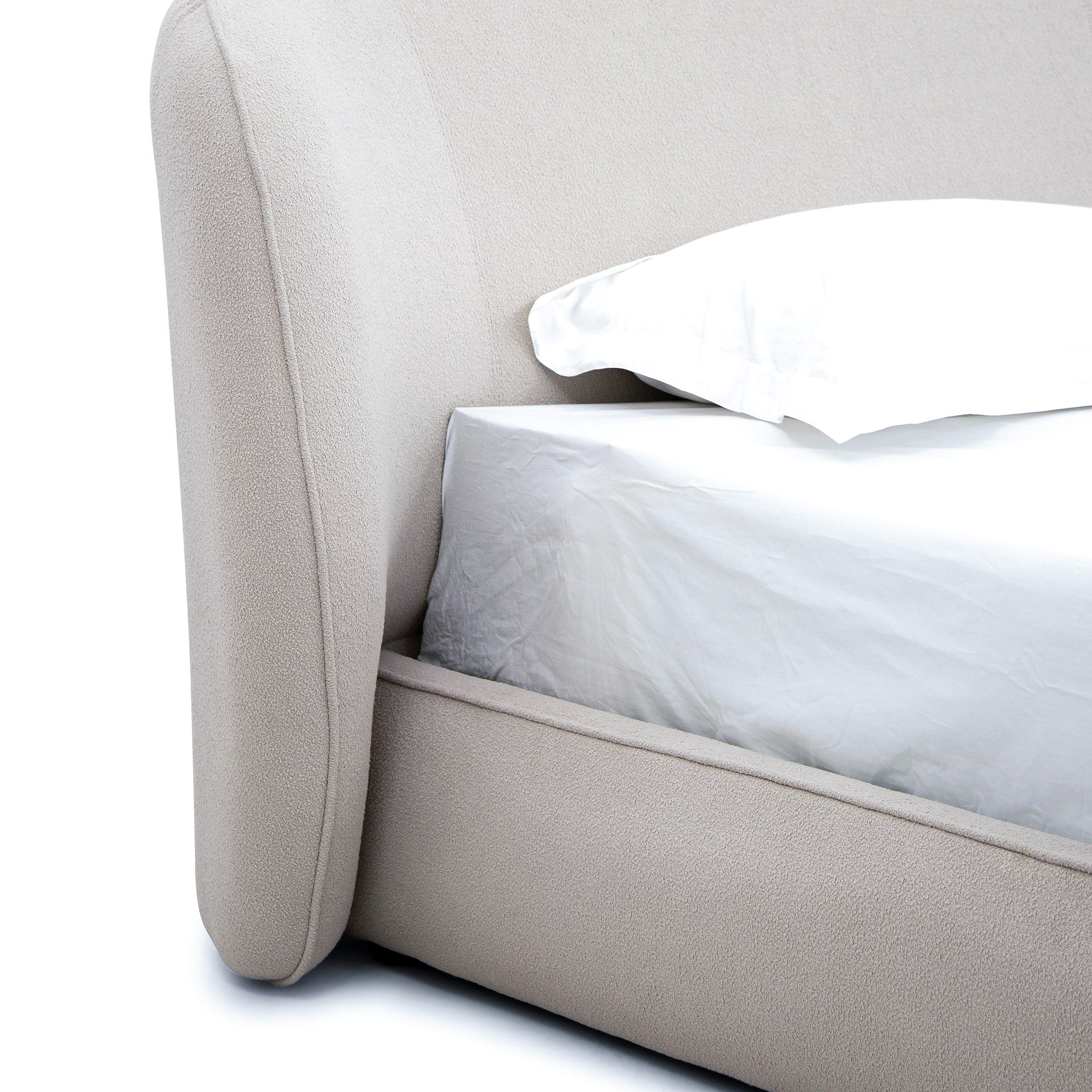 Suzanna Modern Beige Boucle Fabric Upholstered Bed - Image 5
