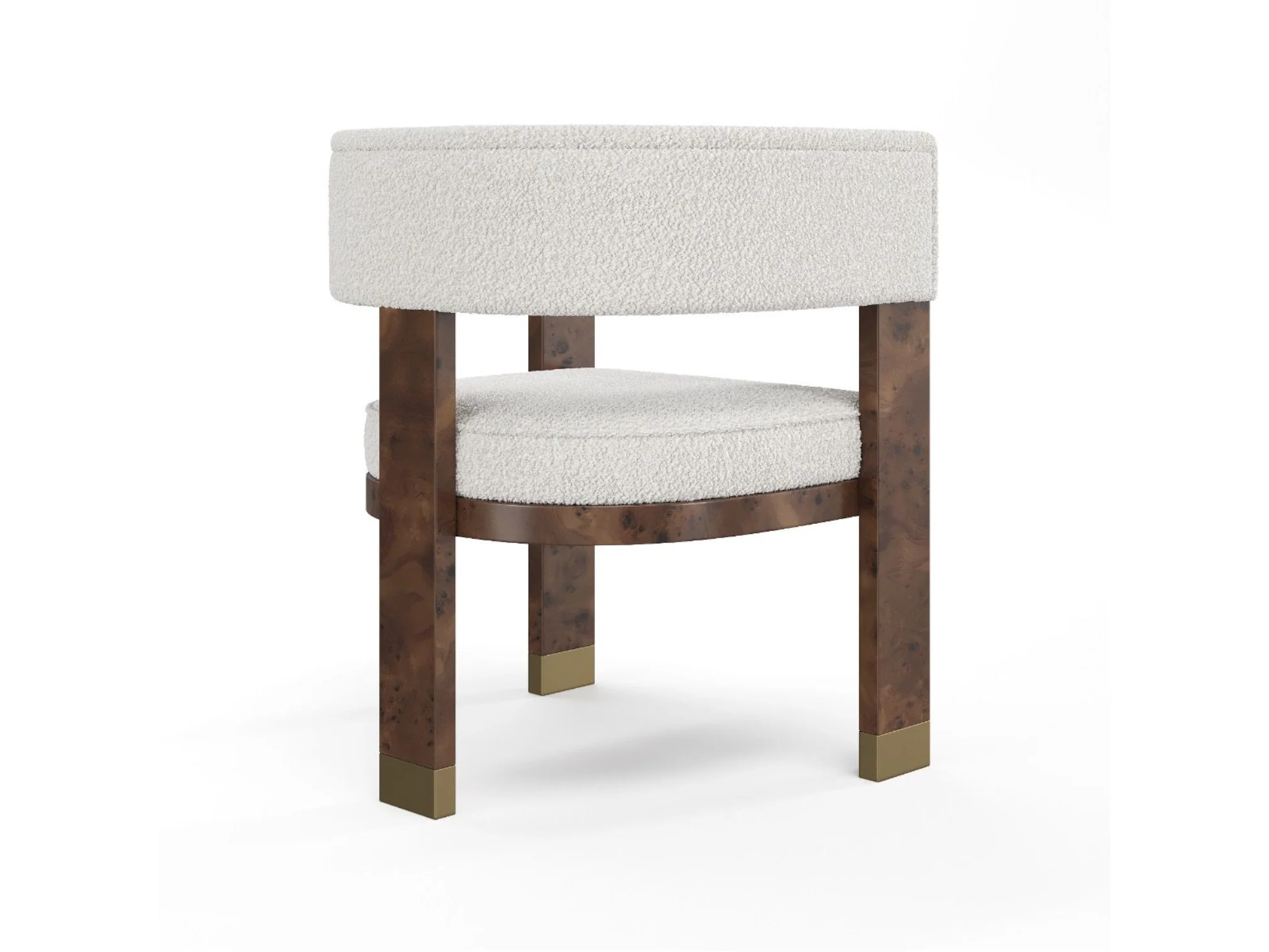 Verde Ivory Bouclé Fabric & Walnut Burl Dining Chair - Image 6