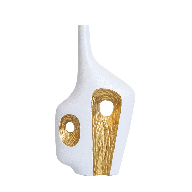 White & Gold Notch Vase Set - Image 2
