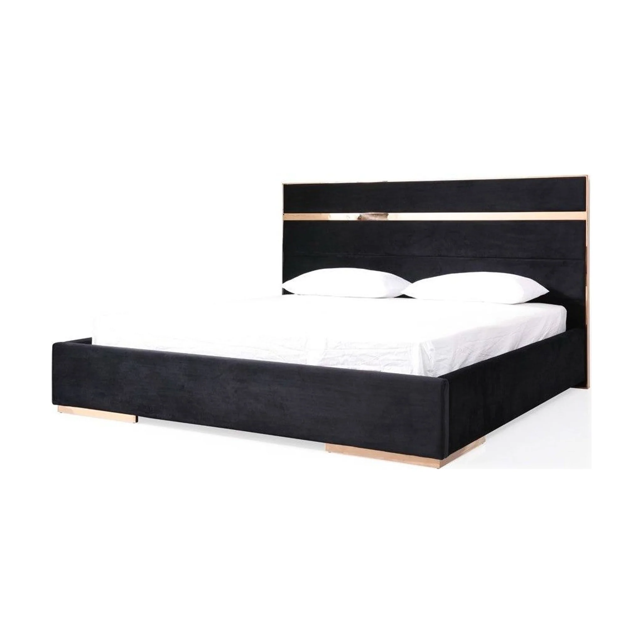 Zanotti Modern Black Velvet & Rosegold Bed