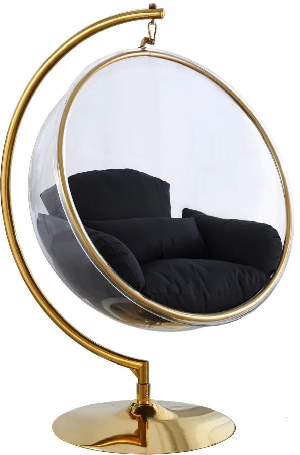 Zen Gold Acrylic Hanging Swing Bubble Accent Chair Wtih Stand Black - Image 2