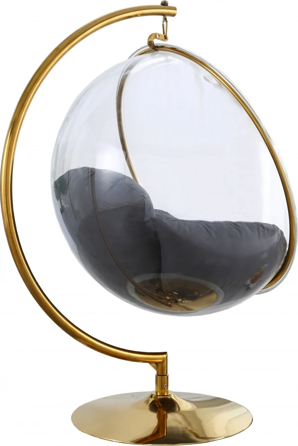 Zen Gold Acrylic Hanging Swing Bubble Accent Chair Wtih Stand Grey - Image 2