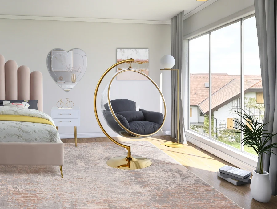 Zen Gold Acrylic Hanging Swing Bubble Accent Chair Wtih Stand Grey - Image 4