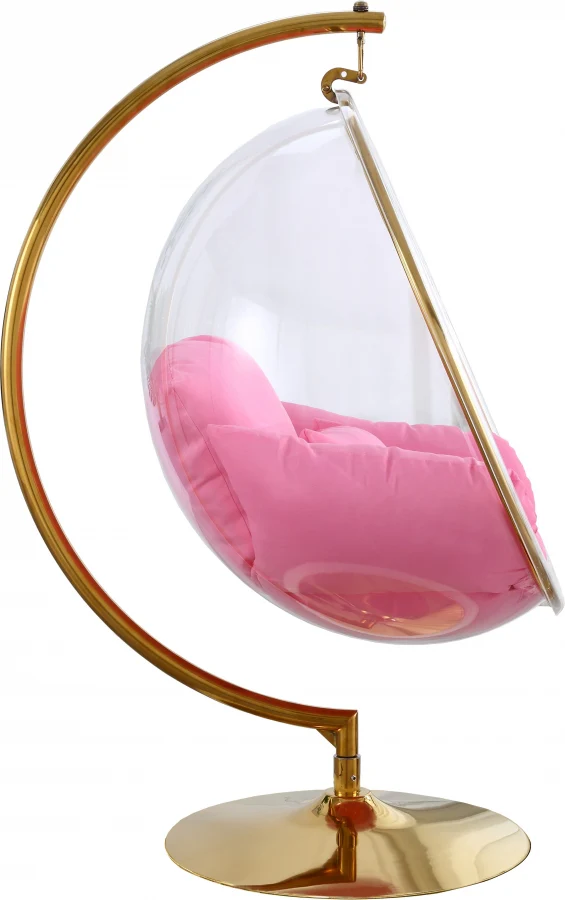Zen Gold Acrylic Hanging Swing Bubble Accent Chair Wtih Stand Pink - Image 2