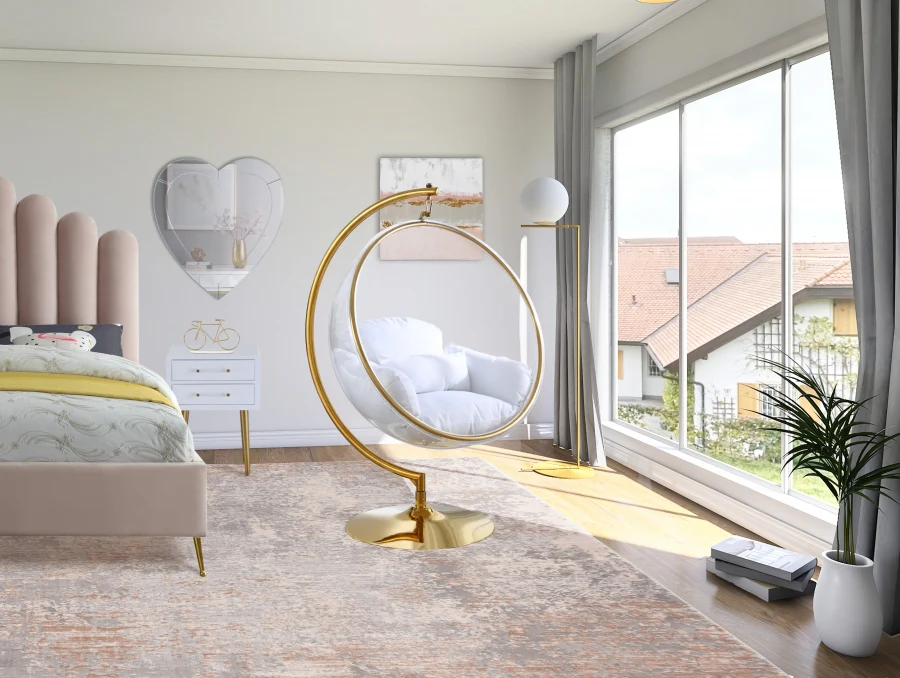 Zen Gold Acrylic Hanging Swing Bubble Accent Chair Wtih Stand White - Image 5