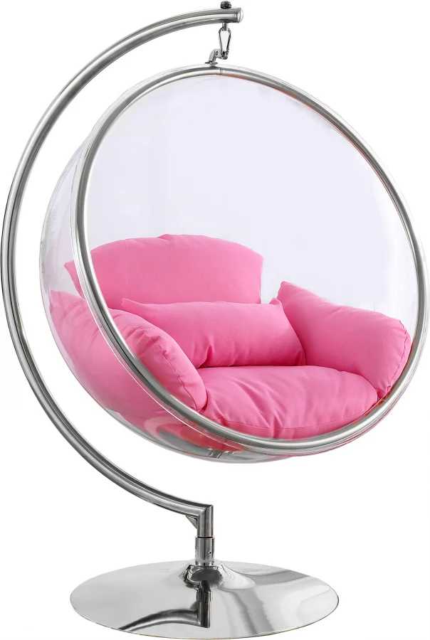 Zen Silver Acrylic Hanging Swing Bubble Accent Chair Wtih Stand Pillow - Image 5